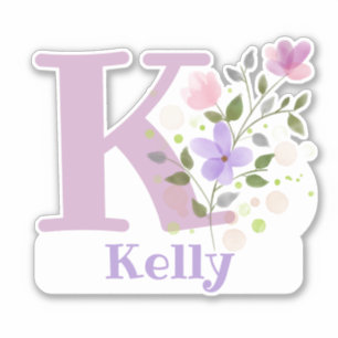 Pegatina Nombre Kelly e Inicial con diseño floral
