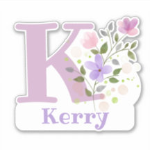 Nombre Kerry más Inicial con Diseño Floral