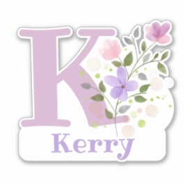 Pegatina Nombre Kerry más Inicial con Diseño Floral