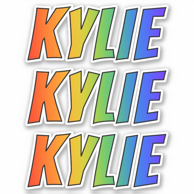 Pegatina Nombre "KYLIE" con arcoiris divertido (Anverso)