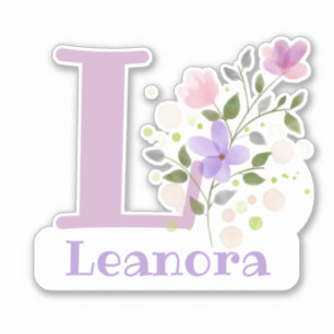 Pegatina Nombre Leanora e inicial con diseño floral