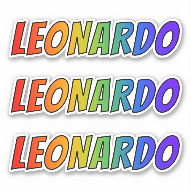 Pegatina Nombre "LEONARDO" con arcoiris divertido (Anverso)