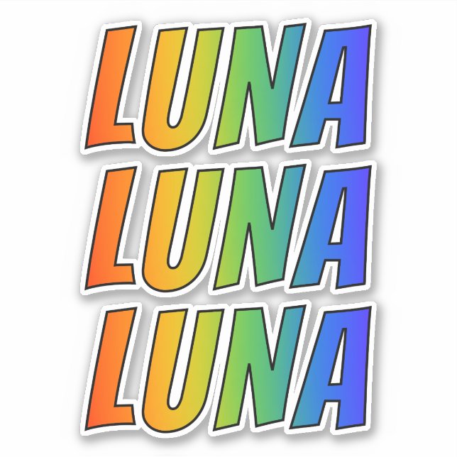 Pegatina Nombre "LUNA" con arcoiris divertido (Anverso)