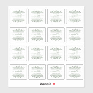 Pegatina Nombre manuscrito Green Botanical Handmade by