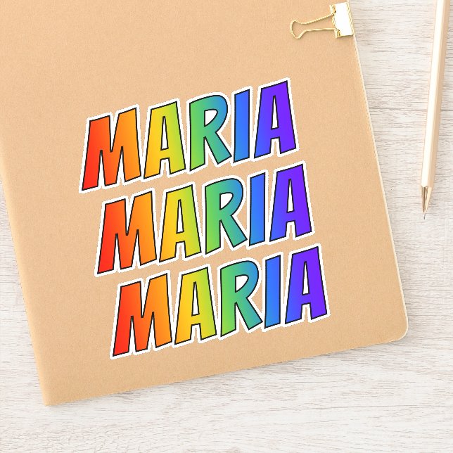 Pegatina Nombre "MARIA" con arcoiris divertido (Cuaderno)