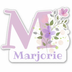 Pegatina Nombre Marjorie & Inicial con diseño floral