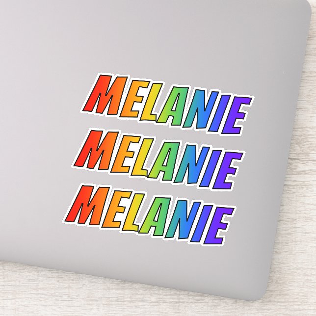 Pegatina Nombre "MELANIE" con arcoiris divertido (Detalle)