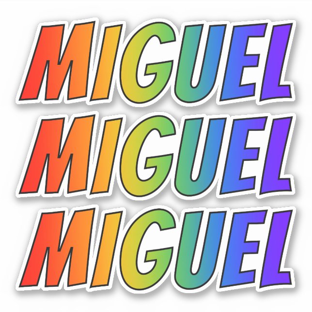 Pegatina Nombre "MIGUEL" con arcoiris divertido (Anverso)