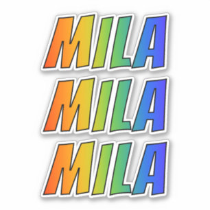 Pegatina Nombre "MILA" con arcoiris divertido
