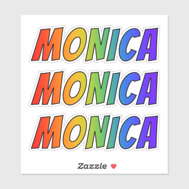 Pegatina Nombre "MONICA" con arcoiris divertido (Hoja)