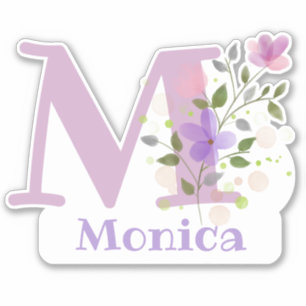Pegatina Nombre Mónica más inicial con diseño floral