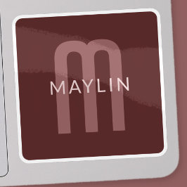 Pegatina Nombre Monogramado de aspecto moderno | Maroon Red