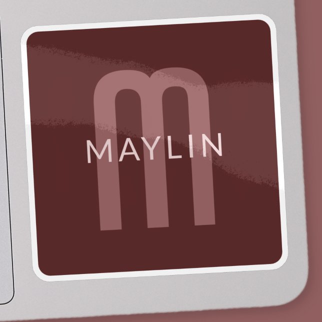 Pegatina Nombre Monogramado de aspecto moderno | Maroon Red (Subido por el creador)