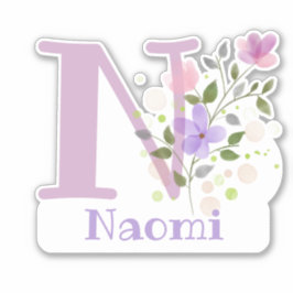 Pegatina Nombre Naomi más Inicial con diseño floral