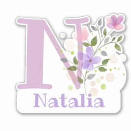 Pegatina Nombre Natalia e Inicial con diseño floral