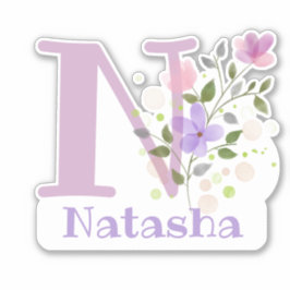 Pegatina Nombre Natasha e Inicial con diseño floral