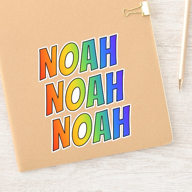 Pegatina Nombre "NOAH" con arcoiris divertido (Cuaderno)