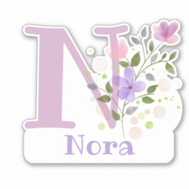 Pegatina Nombre Nora e Inicial con diseño floral