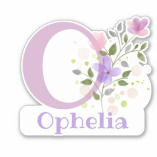 Pegatina Nombre Ophelia e Inicial con diseño floral