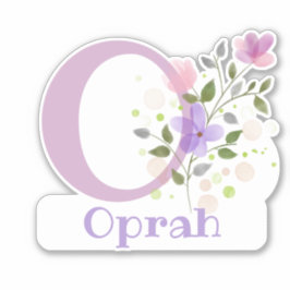 Pegatina Nombre Oprah e inicial con diseño floral