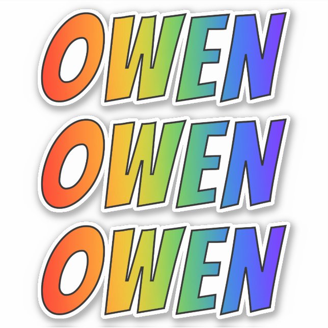 Pegatina Nombre "OWEN" con arcoiris divertido (Anverso)