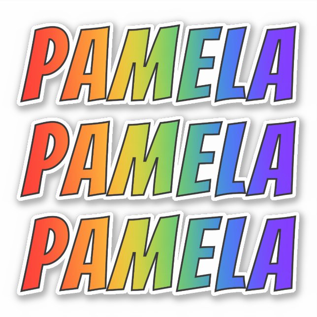 Pegatina Nombre "PAMELA" con arcoiris divertido (Anverso)