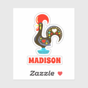 Pegatina Nombre personalizado Barcelos Rooster portugués ne