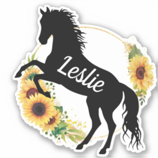 Pegatina Nombre personalizado caballo silueta ecuestre