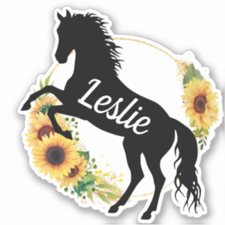 Pegatina Nombre personalizado caballo silueta ecuestre