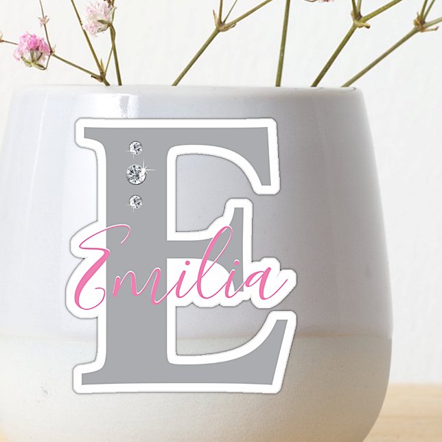 Pegatina Nombre personalizado con iniciales elegantes diama (Subido por el creador)