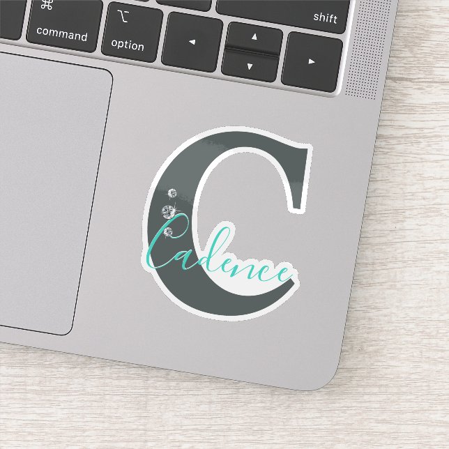 Pegatina Nombre personalizado con monograma Elegantes diama (Detalle)