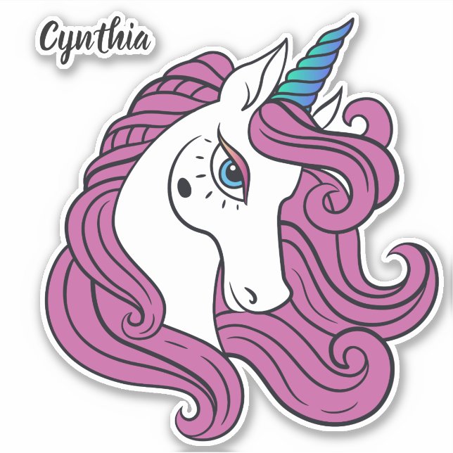 Pegatina Nombre personalizado Cute Unicorn (Anverso)
