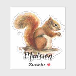 Pegatina Nombre personalizado de animal de la ardilla roja 