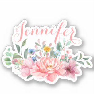 Pegatina Nombre personalizado de Bouquet floral rosa Rubor 