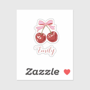 Pegatina Nombre personalizado de Coquette Cherry Bow