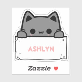 Pegatina Nombre personalizado de gato gris claro