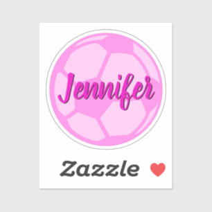 Pegatina Nombre personalizado de la bola de fútbol rosa