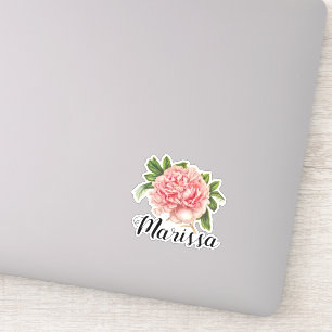 Pegatina Nombre personalizado de la peonía de color rosa vi