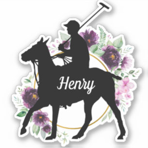 Pegatina Nombre personalizado de la silueta de polo pony