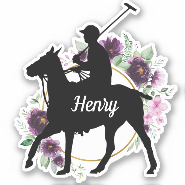 Pegatina Nombre personalizado de la silueta de polo pony (Anverso)