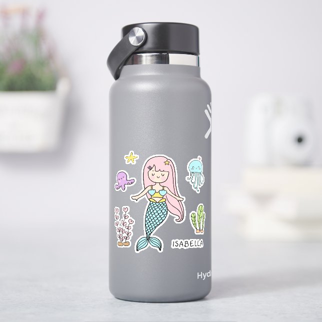 Pegatina Nombre Personalizado De La Sirena Cuta Whimsical G (hidrofrasco)