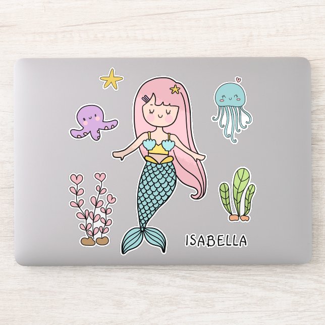 Pegatina Nombre Personalizado De La Sirena Cuta Whimsical G (Ordenador)