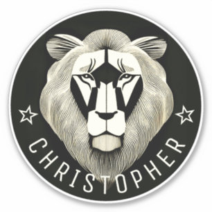 Pegatina Nombre personalizado de león antiguo moderno Guay