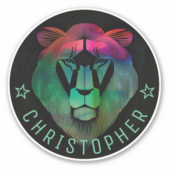 Pegatina Nombre personalizado de León color de agua moderna (Anverso)