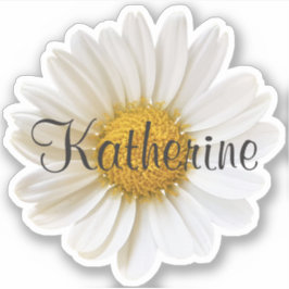 Pegatina Nombre personalizado de margarita blanca único flo