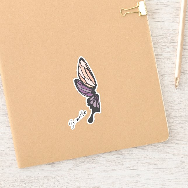 Pegatina Nombre personalizado de mariposa mosaica (Cuaderno)