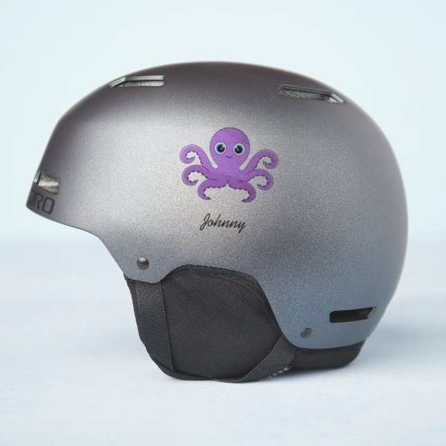 Pegatina Nombre personalizado de pulpo morado (Lado del casco)