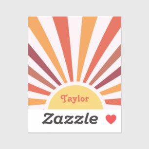 Pegatina Nombre personalizado de Retro Sunset Sun Rays