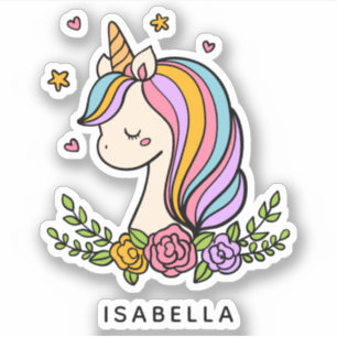 Pegatina Nombre Personalizado De Unicorn Cute Whimsical Gir