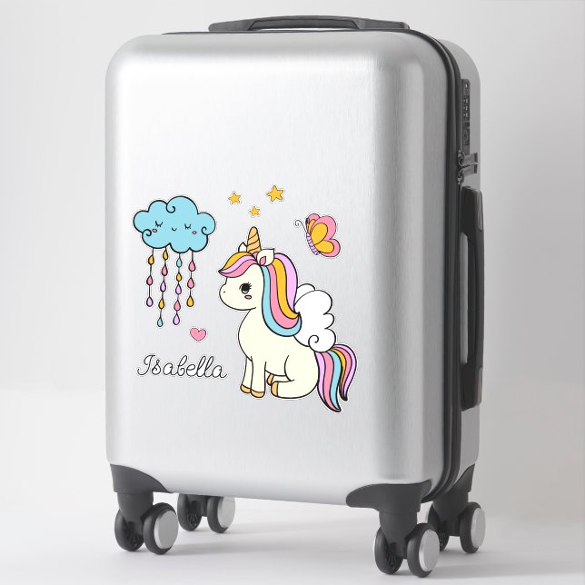 Pegatina Nombre Personalizado De Unicorn Cute Whimsical Gir (Maleta)